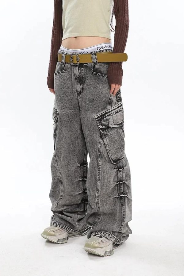 Y2K Distressed Big Pockets Cargo Jeans
