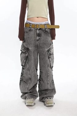 Y2K Distressed Big Pockets Cargo Jeans