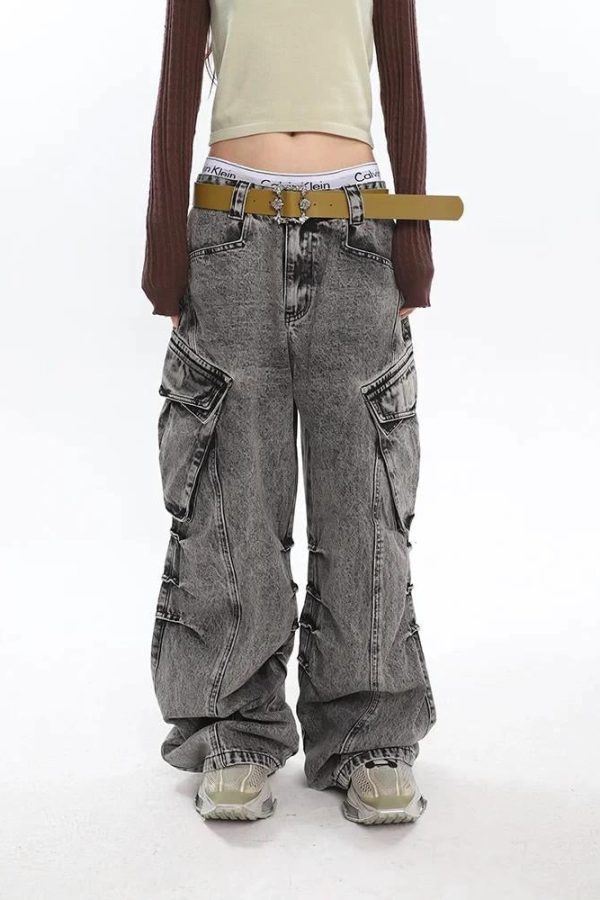 Y2K Distressed Big Pockets Cargo Jeans