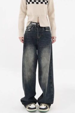 Y2K Distressed Pocket Wide Leg Jeans
