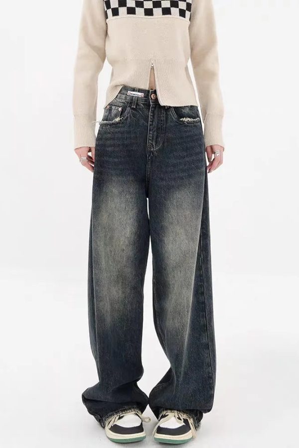 Y2K Distressed Pocket Wide Leg Jeans