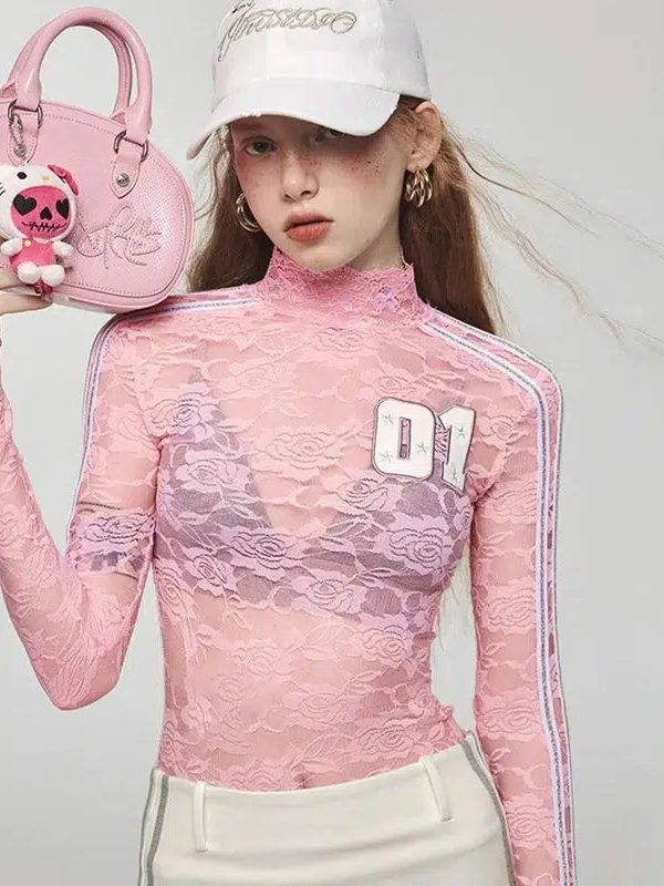 Y2K Embroidered Lace Top