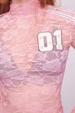 Y2K Embroidered Lace Top