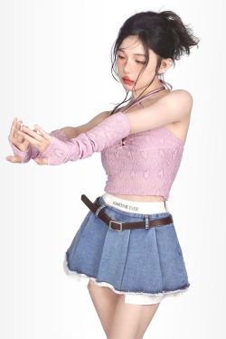 Y2K Fake Two Piece Pleated Mini Skirt