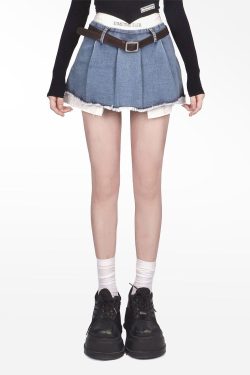 Y2K Fake Two Piece Pleated Mini Skirt