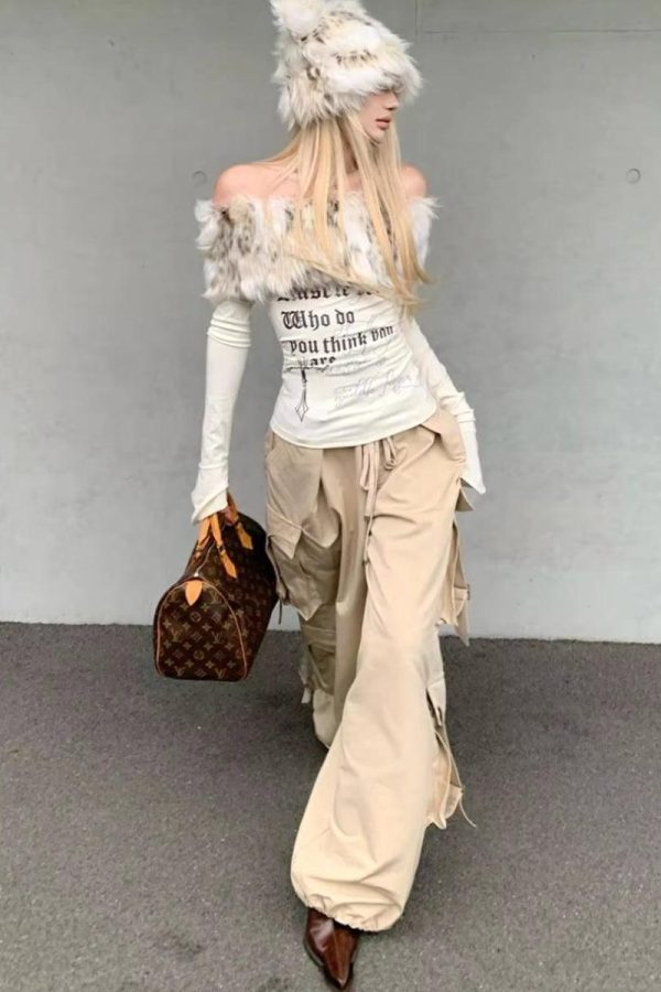 Y2K Faux Fur Collar Top