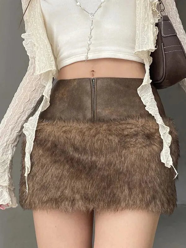 Y2K Faux Fur Mini Skirt
