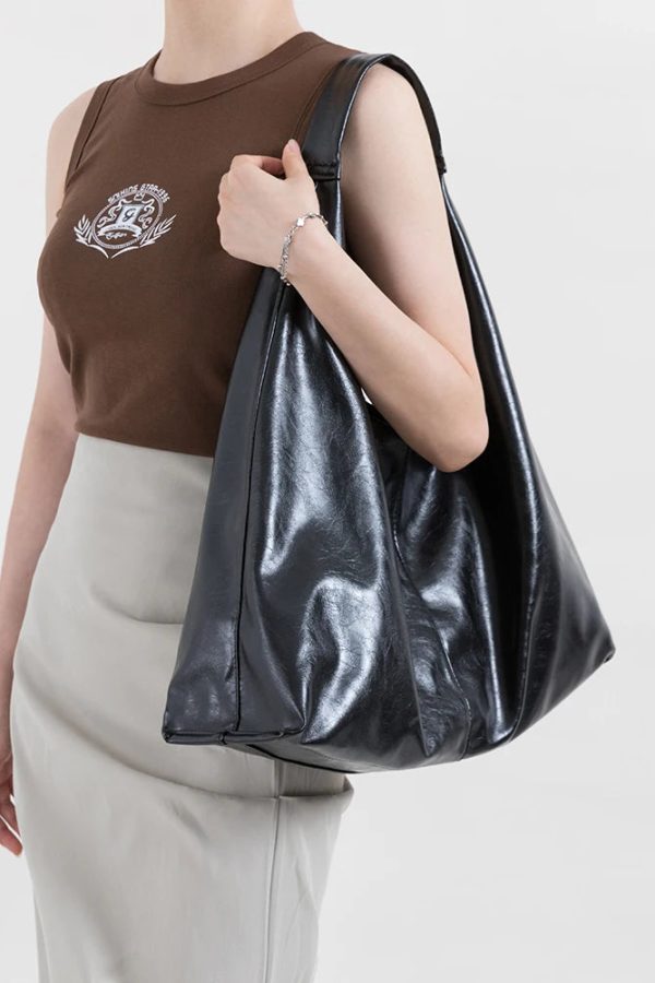 Y2K Faux Patent Leather Hobo Bag