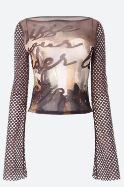 Y2K Fishnet Sleeve Mesh Top