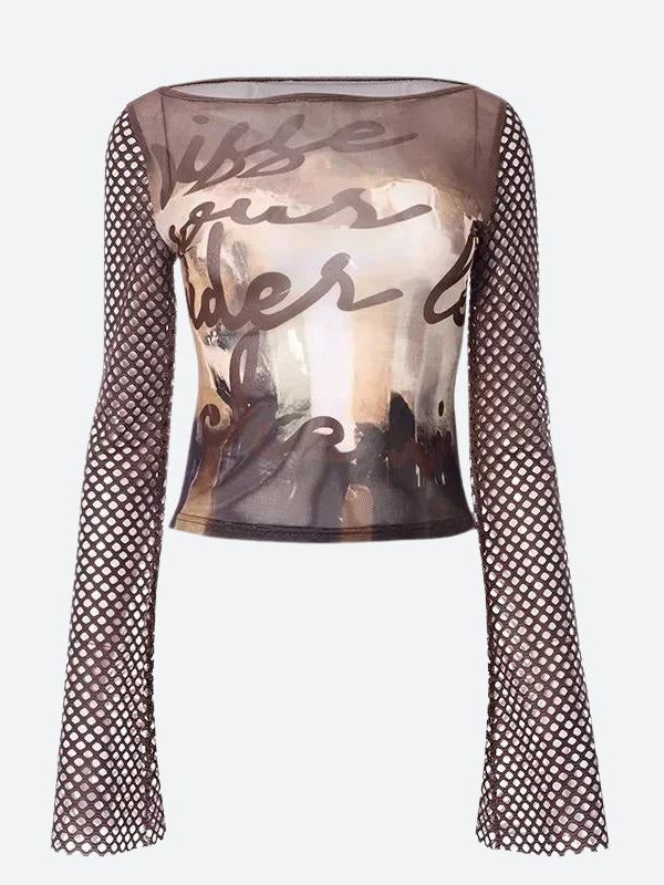 Y2K Fishnet Sleeve Mesh Top