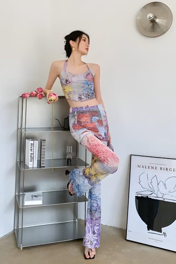 Y2K Flower Garden Mesh Two Piece Set
