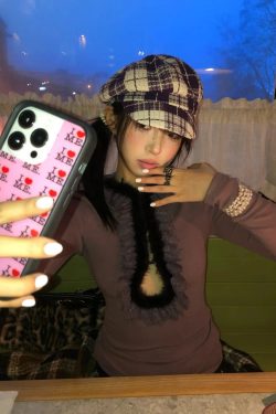 Y2K Fur Trim Plunge Top