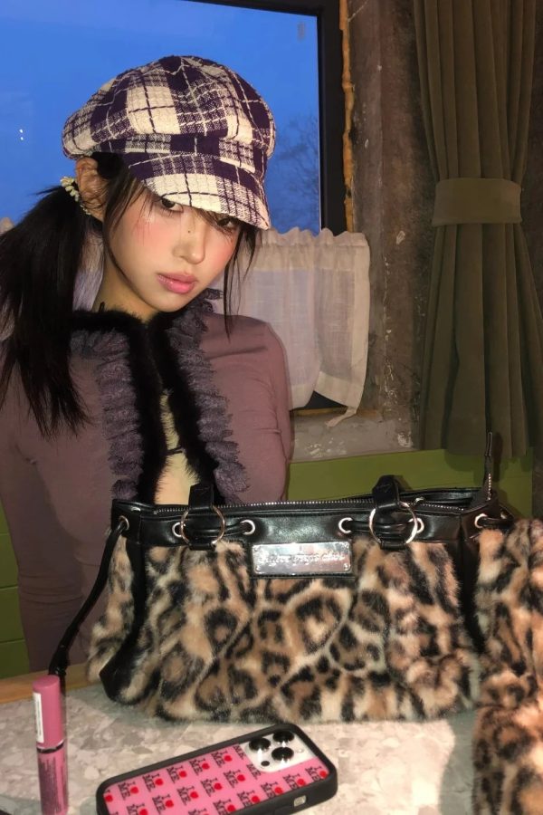 Y2K Fur Trim Plunge Top