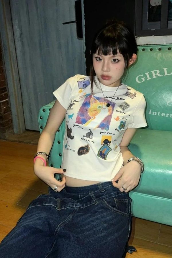 Y2K Graphic Cat Tee