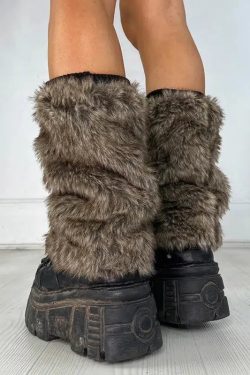 Y2K Grunge Faux Fur Leg Warmers