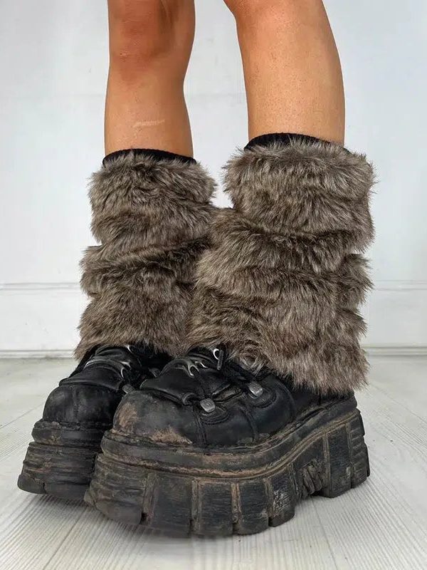 Y2K Grunge Faux Fur Leg Warmers