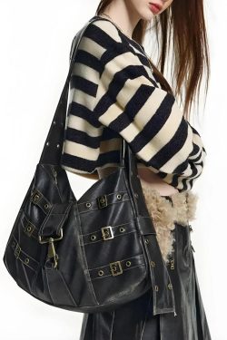 Y2K Grunge Faux Leather Belted Bag