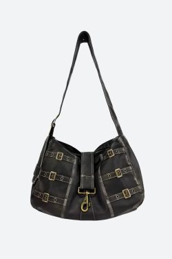 Y2K Grunge Faux Leather Belted Bag