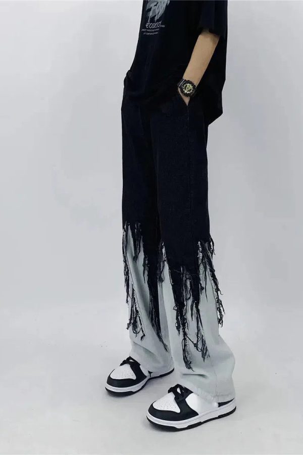 Y2K Grunge Fringed Straight Leg Jeans