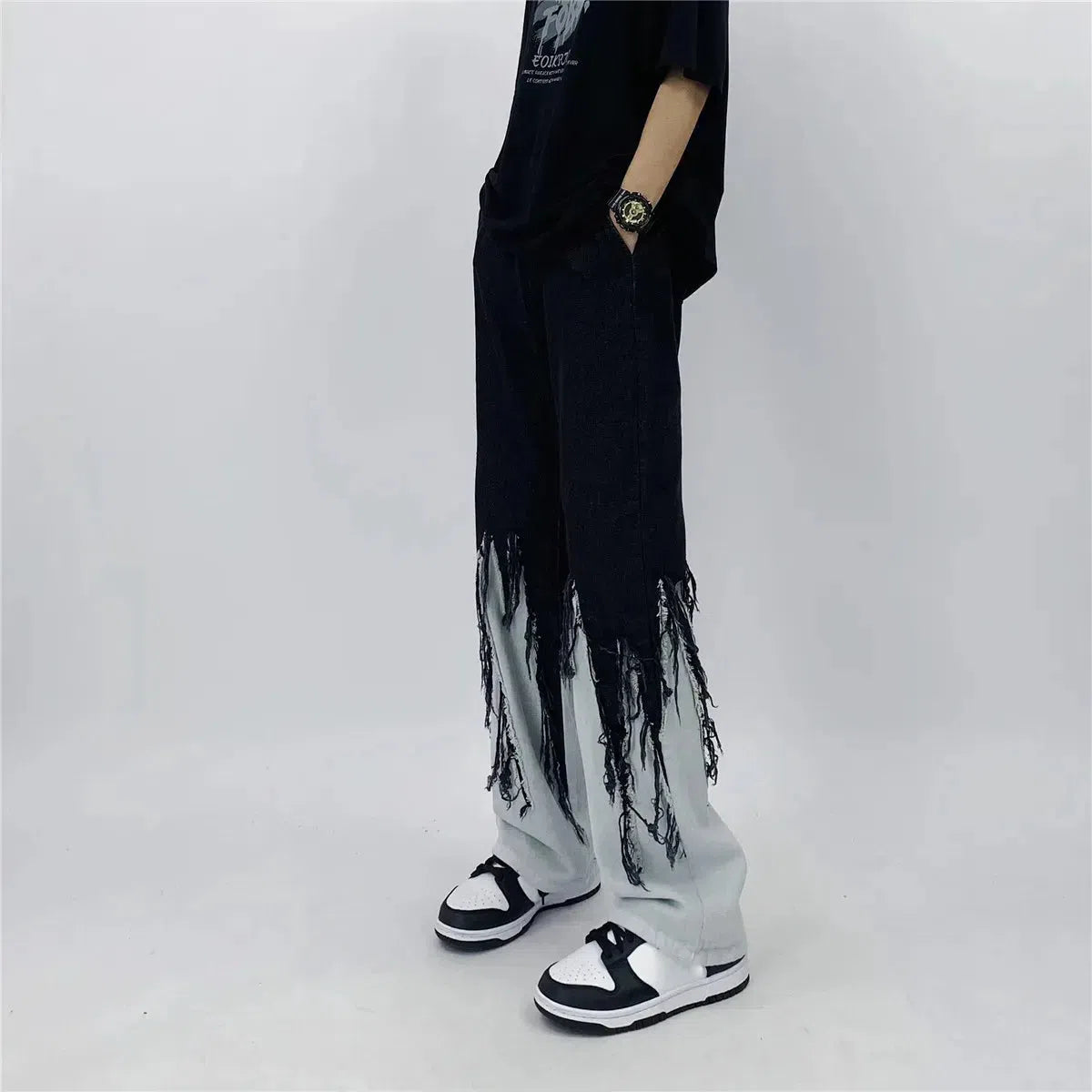 Y2K Grunge Fringed Straight Leg Jeans Y2K Grunge Fringed Straight Leg Jeans