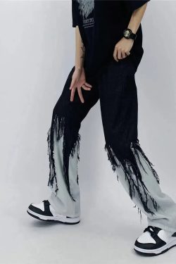 Y2K Grunge Fringed Straight Leg Jeans