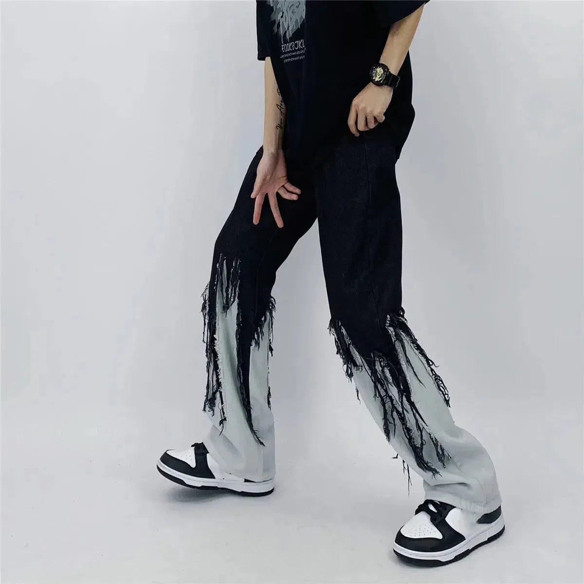 Y2K Grunge Fringed Straight Leg Jeans Y2K Grunge Fringed Straight Leg Jeans