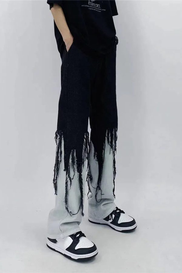 Y2K Grunge Fringed Straight Leg Jeans