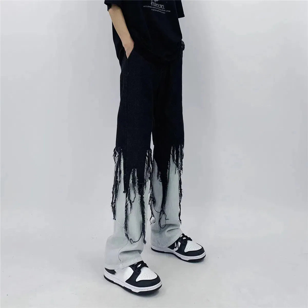 Y2K Grunge Fringed Straight Leg Jeans Y2K Grunge Fringed Straight Leg Jeans