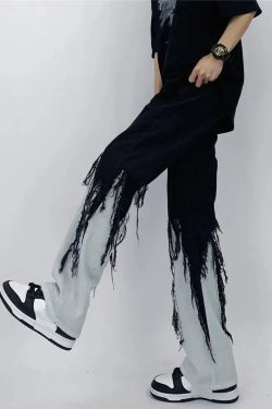 Y2K Grunge Fringed Straight Leg Jeans