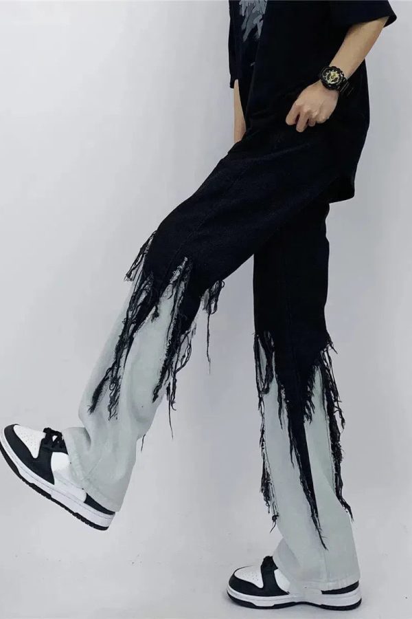 Y2K Grunge Fringed Straight Leg Jeans