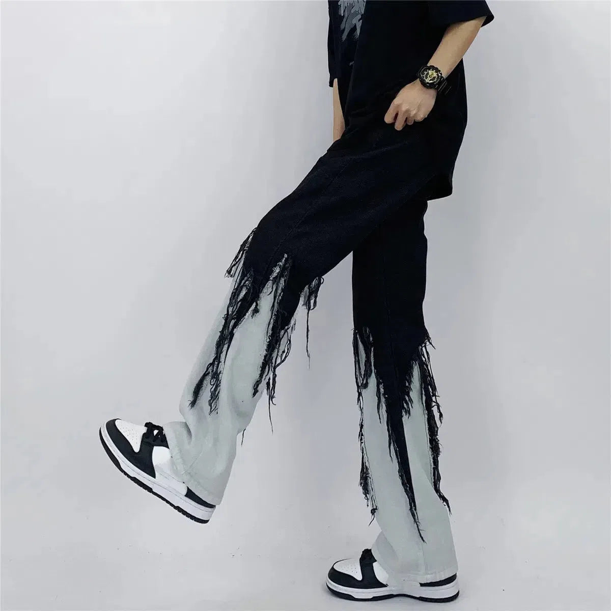 Y2K Grunge Fringed Straight Leg Jeans Y2K Grunge Fringed Straight Leg Jeans