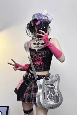 Y2K Guitar and Bass-Shaped Ita Bag with Pin Display Design