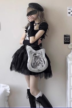 Y2K Guitar and Bass-Shaped Ita Bag with Pin Display Design