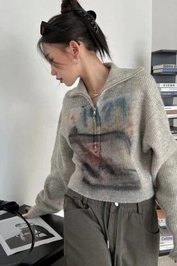 Y2K Half Zip-Up Knitted Sweater