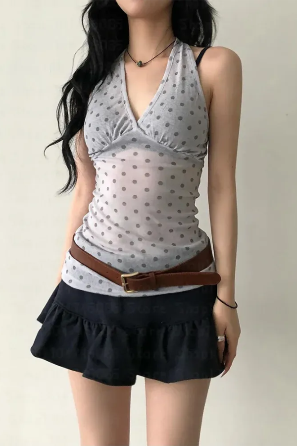 Y2K Halter Neck Polka Dot Top