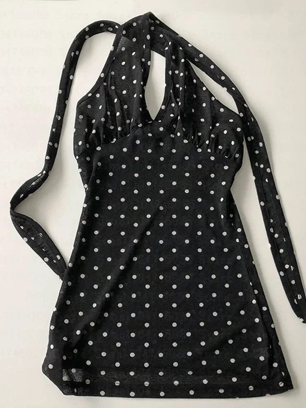 Y2K Halter Neck Polka Dot Top