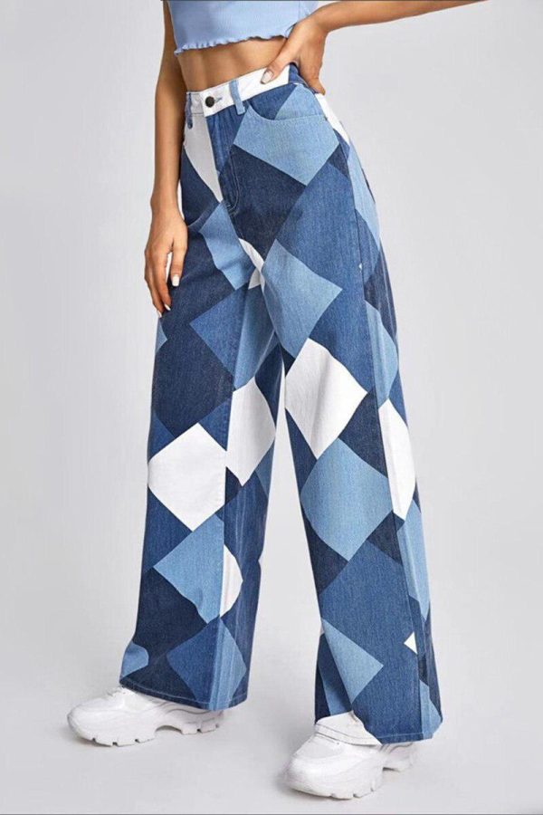 Y2K Harlequin Wide Leg Jeans