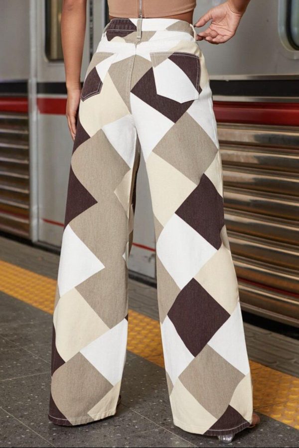 Y2K Harlequin Wide Leg Jeans