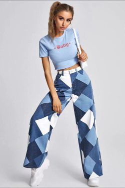 Y2K Harlequin Wide Leg Jeans
