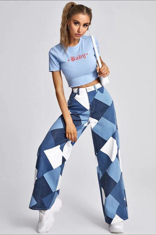 Y2K Harlequin Wide Leg Jeans
