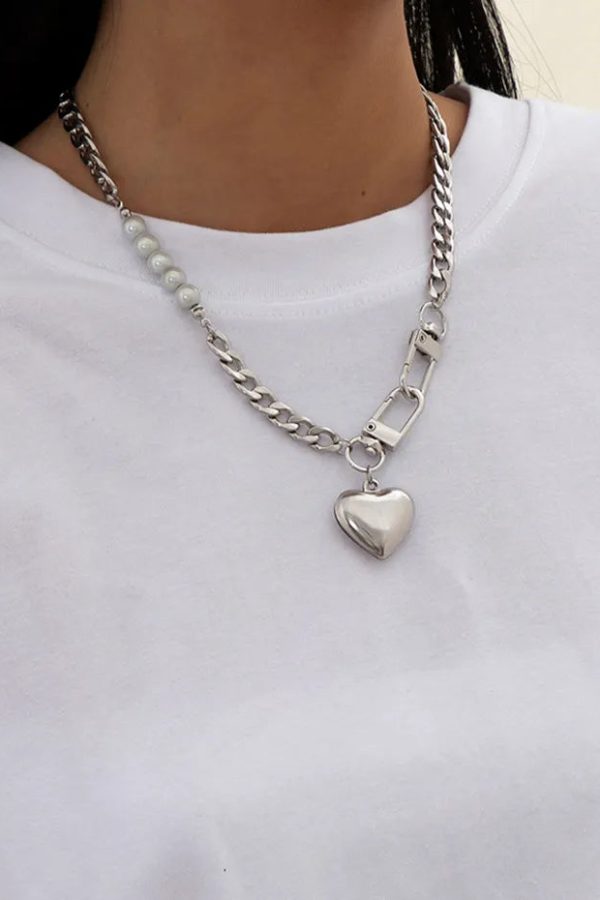 Y2K Heart Chain Beaded Necklace