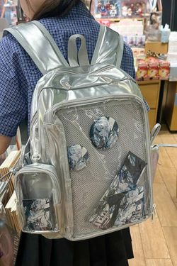 Y2K Ita Backpack – Anime Badge Display, PU Leather Mochila