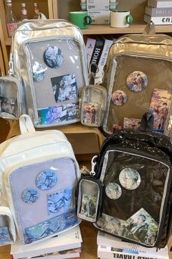 Y2K Ita Backpack – Anime Badge Display, PU Leather Mochila