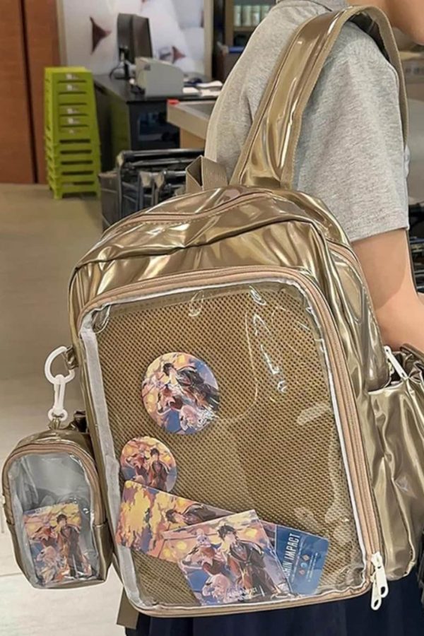 Y2K Ita Backpack – Anime Badge Display, PU Leather Mochila