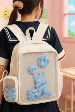 Y2K Ita Backpack – Anime Badge Display, PU Leather Mochila