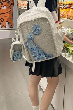 Y2K Ita Backpack – Anime Badge Display, PU Leather Mochila