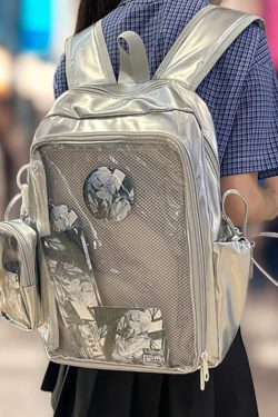 Y2K Ita Backpack – Anime Badge Display, PU Leather Mochila