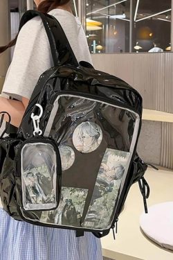 Y2K Ita Backpack – Anime Badge Display, PU Leather Mochila