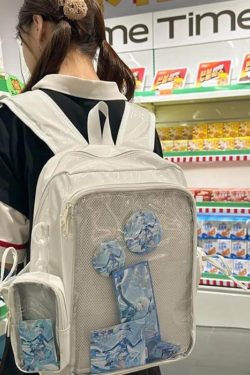 Y2K Ita Backpack – Anime Badge Display, PU Leather Mochila