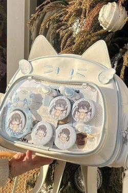 Y2K Japan Silver Cat Pin Backpack